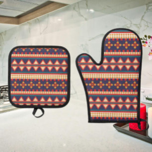Nomadische draden Azteekse patroon Ovenwant & Pannenlap Set