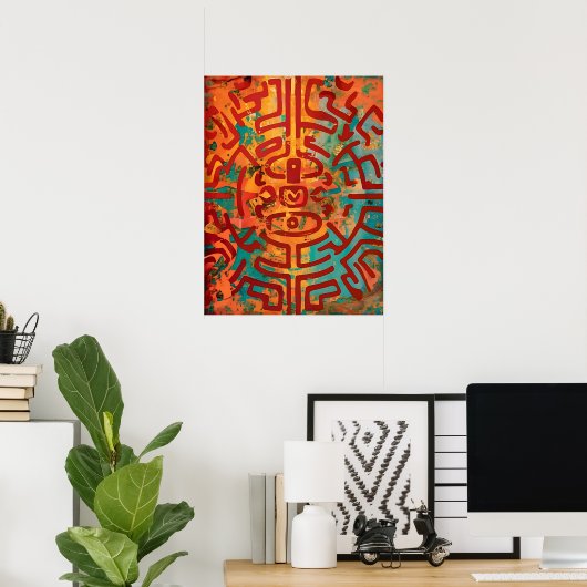Nomad's Palette: Abstract avontuur in aardse tinte Poster (Thuiskantoor)