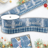 Nombre Spanish Feliz Navidad Elegante Azul Grosgrain Lint