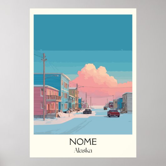 Nome Alaska Winter Town Road Scene Poster (Voorkant)