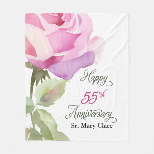 Non 55th Anniversary Jubileum Custom Naam Roze Roo Fleece Deken (Voorkant)