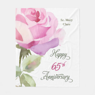 Non 65th Anniversary Aangepaste naam Roze Roos Fleece Deken