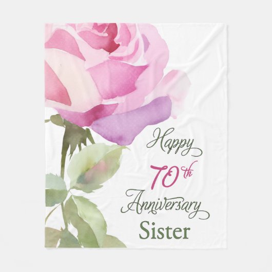 Non 70th Anniversary Zuster Jubileum Roze Roos Fleece Deken (Voorkant)