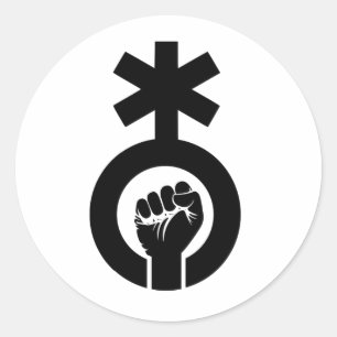 Non-binair symbool en vuist  ronde sticker