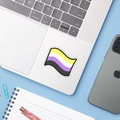 Non-binaire Cute Vlagsticker Sticker (Laptop met iPhone)