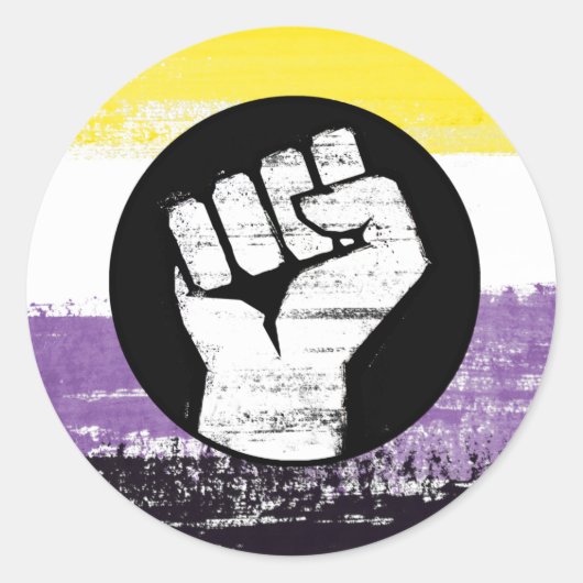 Non-binaire geschilderde protestvlag ronde sticker (Voorkant)