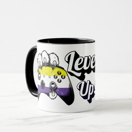 Non-binaire Pride Level Up Tijgerpoot Controller M Mok (Voorkant links)
