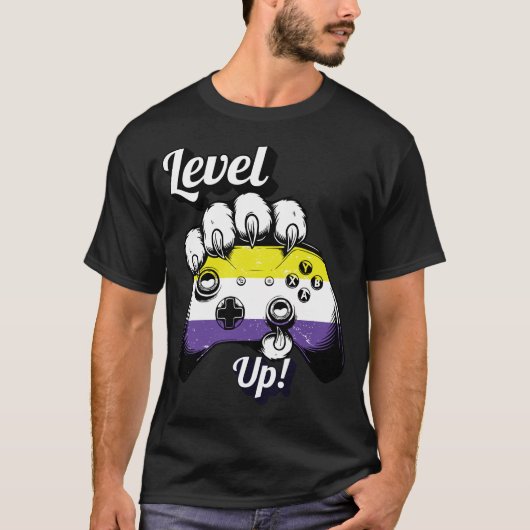 Non-binaire Pride Level Up Tijgerpoot Controller T T-shirt (Voorkant)