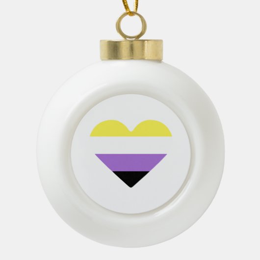 Non-binaire Pride-vlag Hart Keramische Bal Ornament (Voorkant)