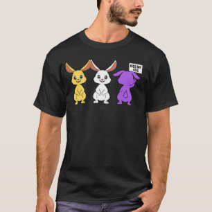 Non-binaire trots konijnen springen in non-binaire t-shirt