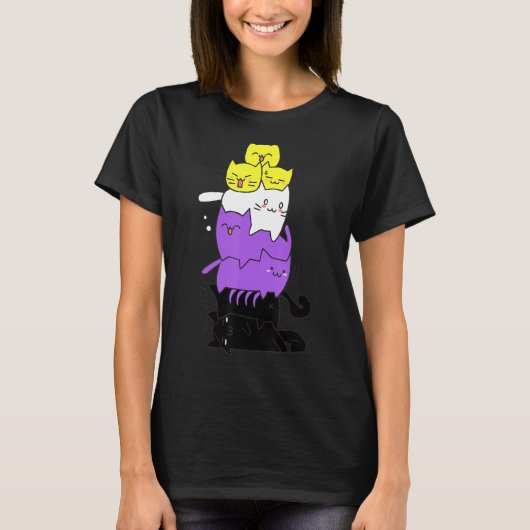 Non-Binaire Vlag Cute Cats Pile Nonbinary Pride Ka T-shirt (Voorkant)