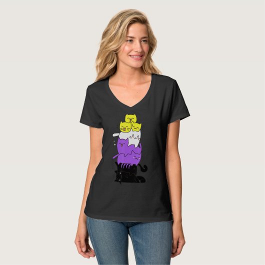 Non-Binaire Vlag Cute Cats Pile Nonbinary Pride Ka T-shirt (Voorkant volledig)