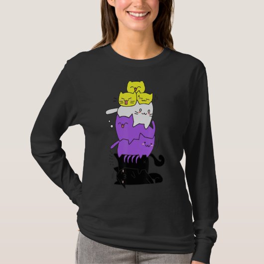 Non-Binaire Vlag Cute Cats Pile Nonbinary Pride Ka T-shirt (Voorkant)