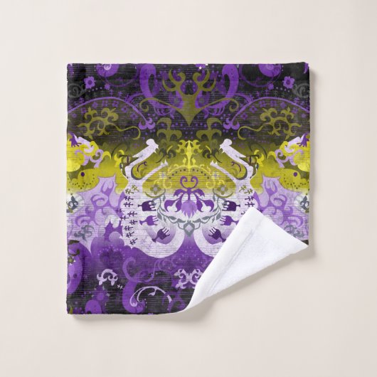 Non-Binary Dragon Damask - NonBinary Pride Vlag Bad Handdoek (Wasdoekje)