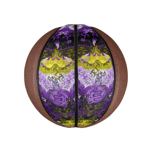 Non-Binary Dragon Damask - NonBinary Pride Vlag Basketbal (Verticaal)