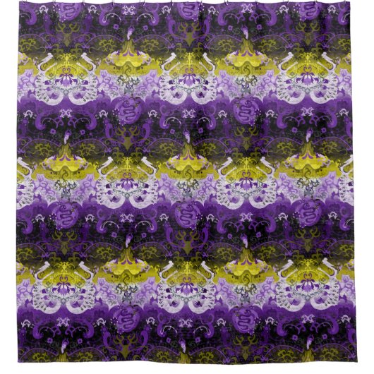 Non-Binary Dragon Damask - NonBinary Pride Vlag Douchegordijn (Voorkant)