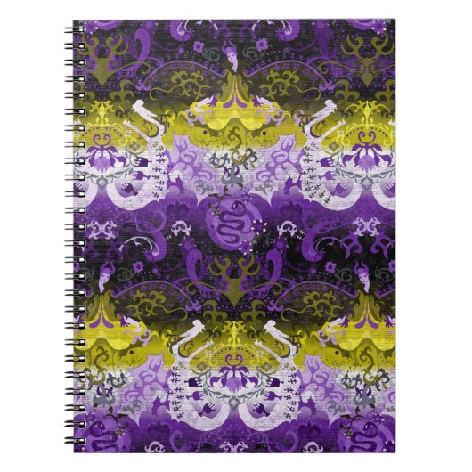 Non-Binary Dragon Damask - NonBinary Pride Vlag Notitieboek (Voorkant)
