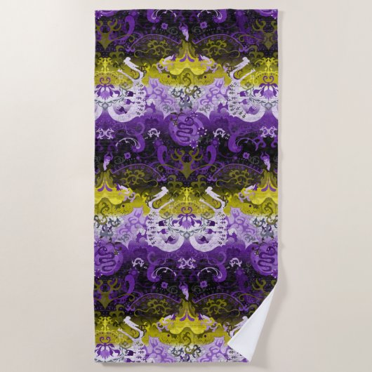 Non-Binary Dragon Damask - NonBinary Pride Vlag Strandlaken (Voorkant)