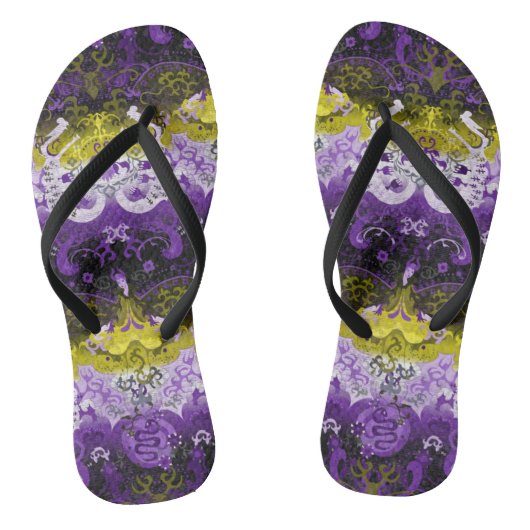 Non-Binary Dragon Damask - NonBinary Pride Vlag Teenslippers (Voetbed)