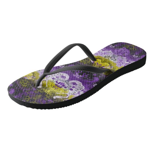 Non-Binary Dragon Damask - NonBinary Pride Vlag Teenslippers (Schuin)