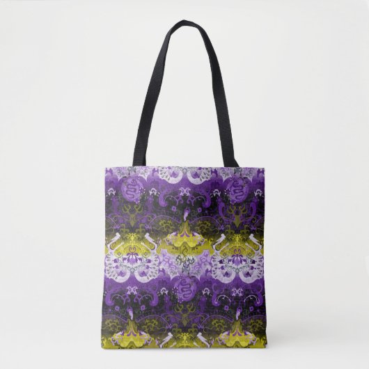Non-Binary Dragon Damask - NonBinary Pride Vlag Tote Bag (Voorkant)