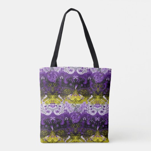 Non-Binary Dragon Damask - NonBinary Pride Vlag Tote Bag (Achterkant)