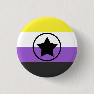 Non-Binary/Enby Pride Vlag met een Ster in een Cir Ronde Button 3,2 Cm