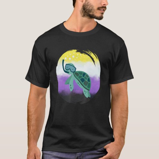 Non Binary Flag Turtle Sunglasses   LGBT Nonbinary T-shirt (Voorkant)