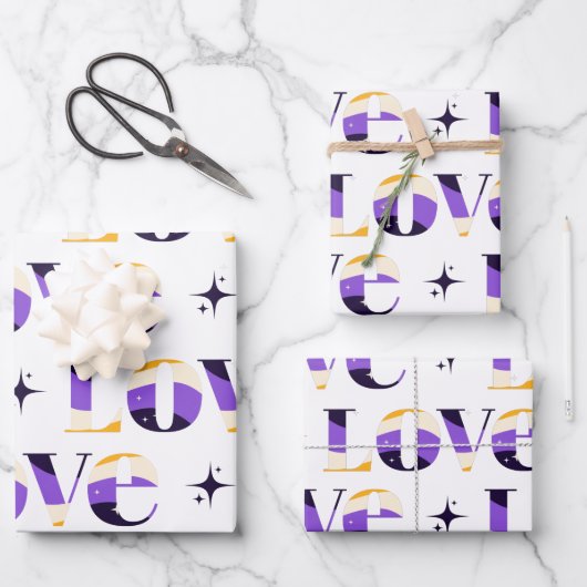 Non - Binary Love Typography Sparkle Pattern Cool Inpakpapier Vel (Voorkant)