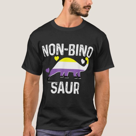 Non-Binary Non-Binosaur Flag Dinosaur Funny Pride T-shirt (Voorkant)
