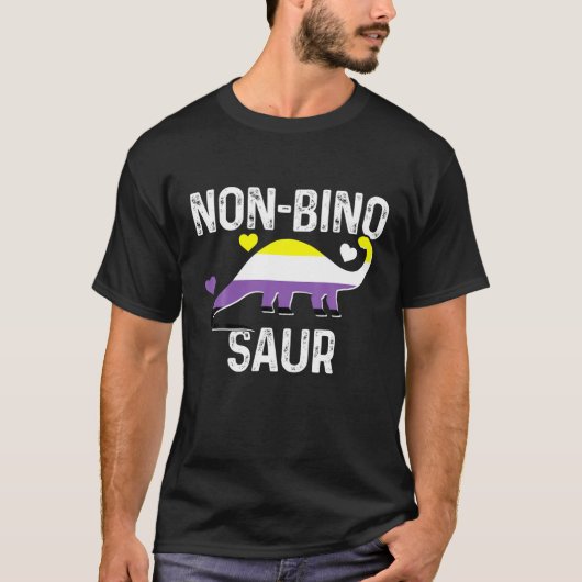 Non-Binary Non-Binosaur Flag Dinosaur Funny Pride T-shirt (Voorkant)