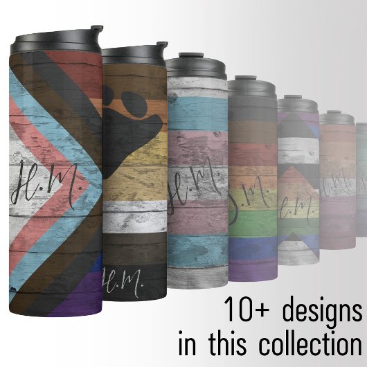 Non Binary Pride Flag LGBT Wood Grain Custom Name Thermosbeker