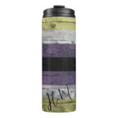 Non Binary Pride Flag LGBT Wood Grain Custom Name Thermosbeker (Voorkant)
