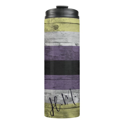 Non Binary Pride Flag LGBT Wood Grain Custom Name Thermosbeker (Voorkant)