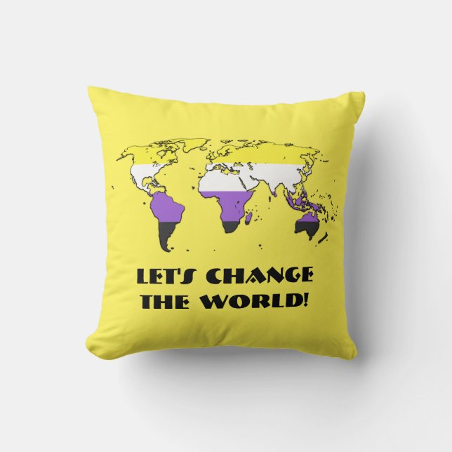 Non-Binary  Pride Map of The World Throw Pillow Kussen (Voorkant)