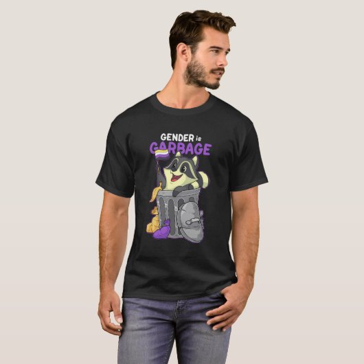 Non-Binary Raccoon Gender is vuilnis Funny Non-Bin T-shirt (Voorkant volledig)