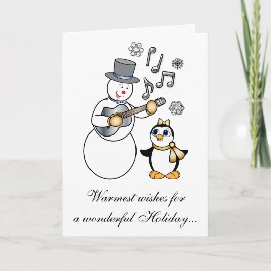 Non-Denominational Holidays Snowman and Penguin Feestdagen Kaart (Voorkant)