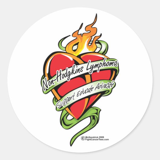 Non-Hodgkins lymfoom Tattoo hart Ronde Sticker (Voorkant)