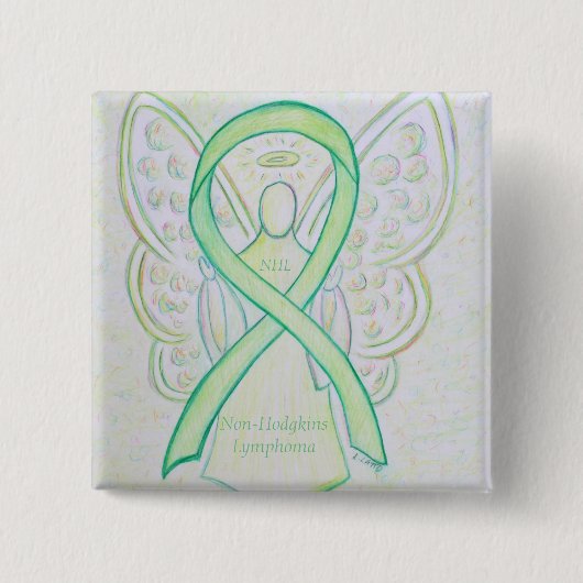 Non-Hodgkins Lymphoma Angel Lime Green Ribbon Pins Vierkante Button 5,1 Cm (Voorkant)