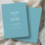 Non Photo Blue Minimaal Save The Dates Date<br><div class="desc">Maak uw grote dag bekend in stijl met deze elegante save-the-datekaarten! Ontworpen voor koppels die op zoek zijn naar een moderne uitnodiging zonder foto,  bevat deze kaart een strakke turkooizen blauwe achtergrond met een verfijnd mengsel van klassieke en scripttypografie in knalwit.</div>