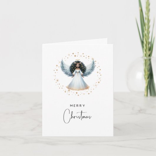 Non Photo Folded Christmas Card Black Angel Feestdagen Kaart (Voorkant)