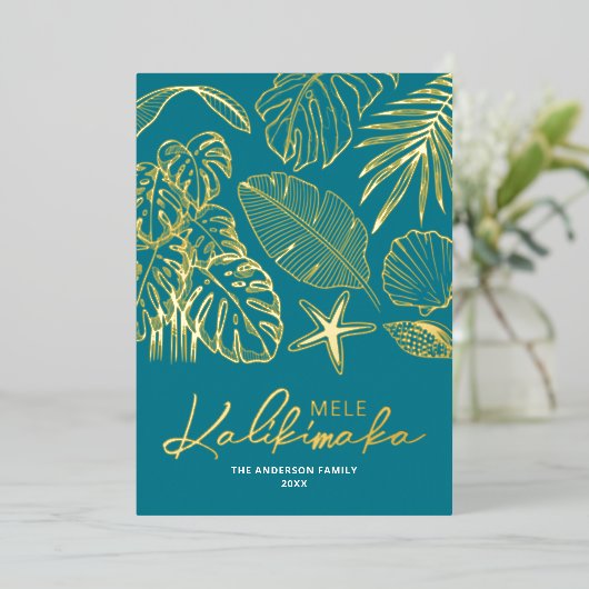 Non-Photo Mele Kalikimaka Tropical Christmas Folie Feestdagenkaart (Staand Voorkant)