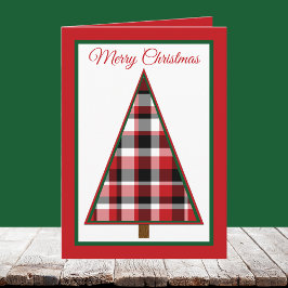 Non Photo Red Plaid Christmas Tree Christmas Card Feestdagen Kaart