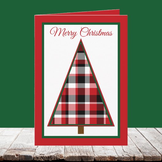 Non Photo Red Plaid Christmas Tree Christmas Card Feestdagen Kaart