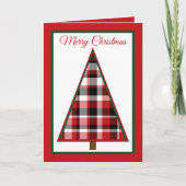 Non Photo Red Plaid Christmas Tree Christmas Card Feestdagen Kaart (Voorkant)