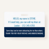 Non-verbale bewustwording en noodcontact badge (Achterkant)