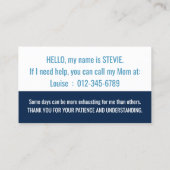 Non-verbale bewustwording en noodcontact visitekaartje (Achterkant)