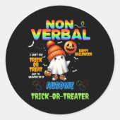 Non-verbyl Ausome Trick-or-Treater Halloween Autis Ronde Sticker (Voorkant)