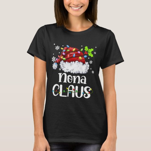 Nona Claus Kerstman Hoed Kerstlicht Kerstmisfamili T-shirt (Voorkant)
