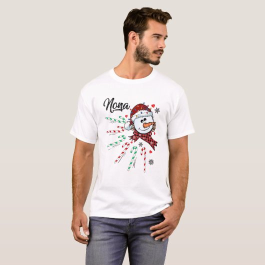 Nona Snowman Candy Cane Kerstmis Funny T-shirt (Voorkant volledig)